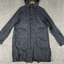 Barbour Rain Jacket Mens L Black Nylon Overcoat Full Zip Night Watch Collection