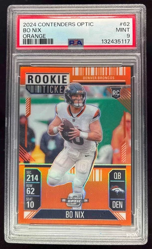 2024 Panini Contenders Optic Rookie Ticket Orange Prizm #62 Bo Nix RC /75 PSA 9