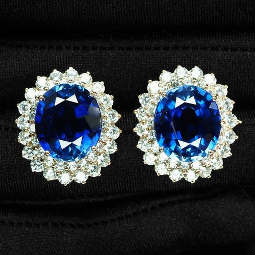 925 Sterling Silver Rose Gold Earrings Captivating Royal Blue Sapphire 17.65Ct
