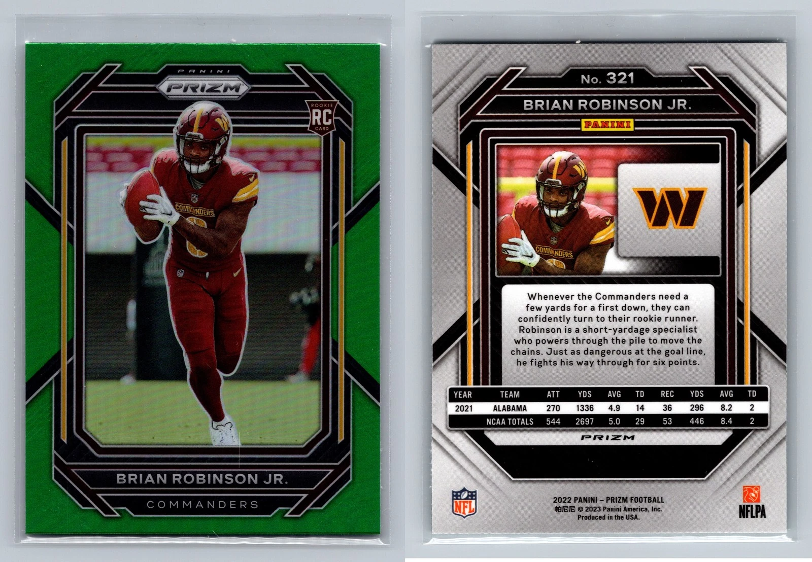 2022 Panini Prizm #321 Brian Robinson Jr. Green
