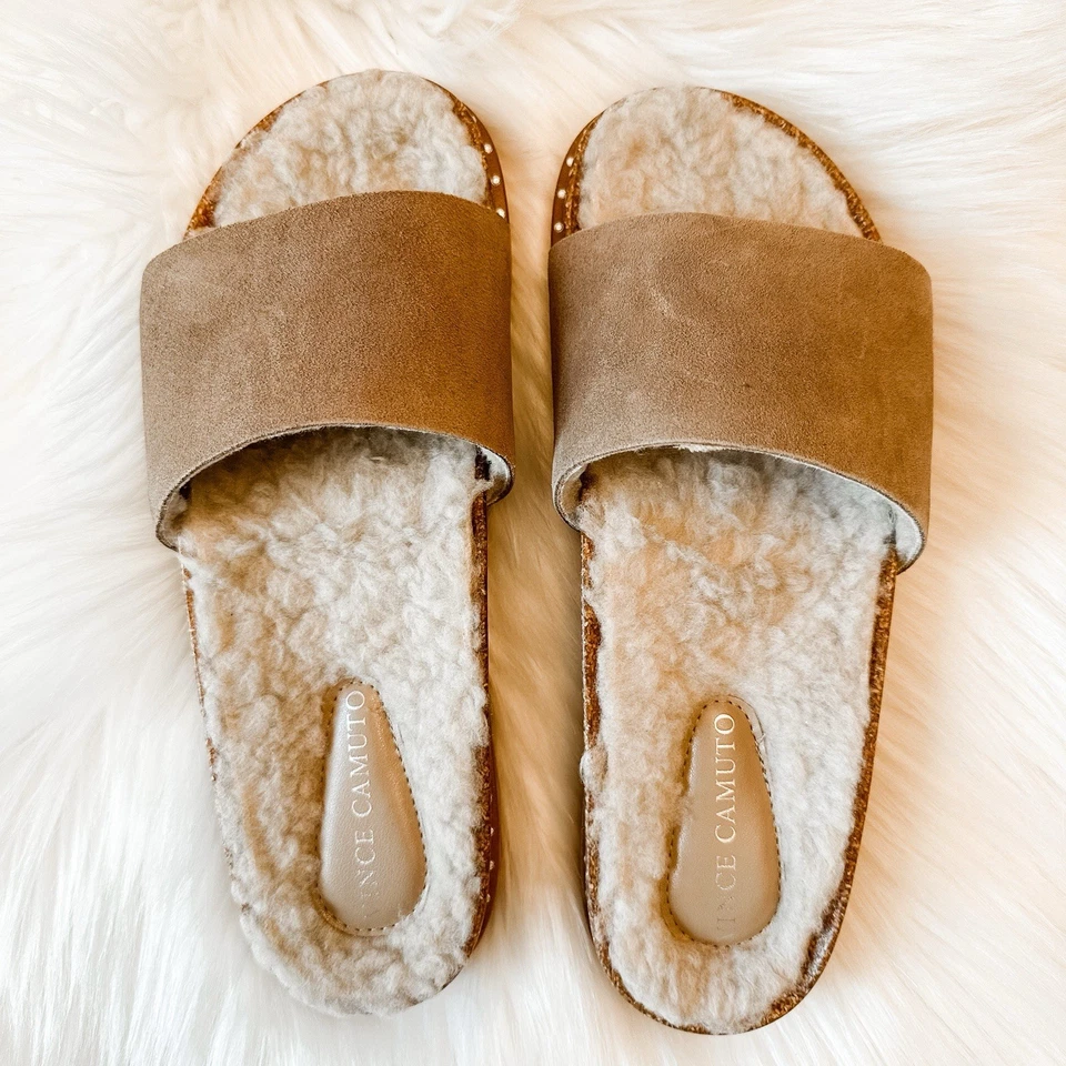 Mujer Nuevo en Caja Vince Kamuto Canadial Correa Única Slide Talla 7M Piel Toscana Taupe Foto 2 de 4