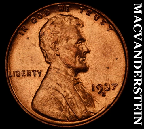 1937-S Lincoln Wheat Cent- Choice Gem Brilliant Uncirculated Luster #J4274