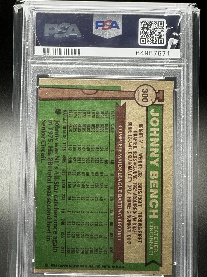 1976 Topps Johnny Bench All-Star #300 Reds PSA 7 Foto 2 de 3