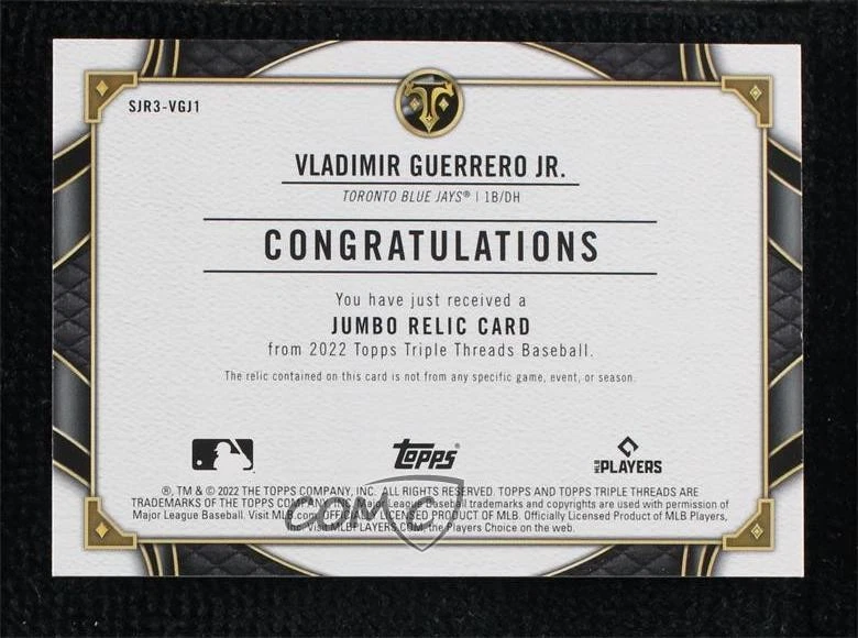 2022 Topps Triple Threads Single Jumbo Relics Amber /18 Vladimir Guerrero Jr - Image 2 of 2