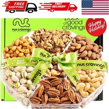 Gourmet Holiday Nut Gift Basket with 7 Assortments & Elegant Ribbon - 16 Oz