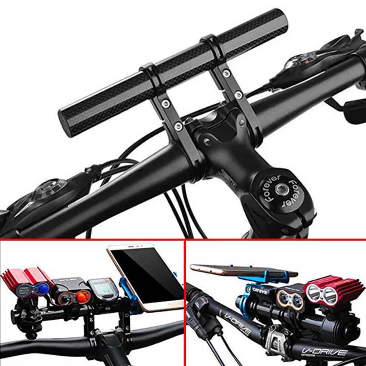 Double Carbon Fiber Bicycle Handlebar Extension Bracket Bike Extender GPS Holder