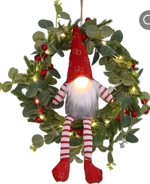 Christmas Lazy Elf Wreath With Lights, Batteries Included. Free Postage  - Image 2 of 4