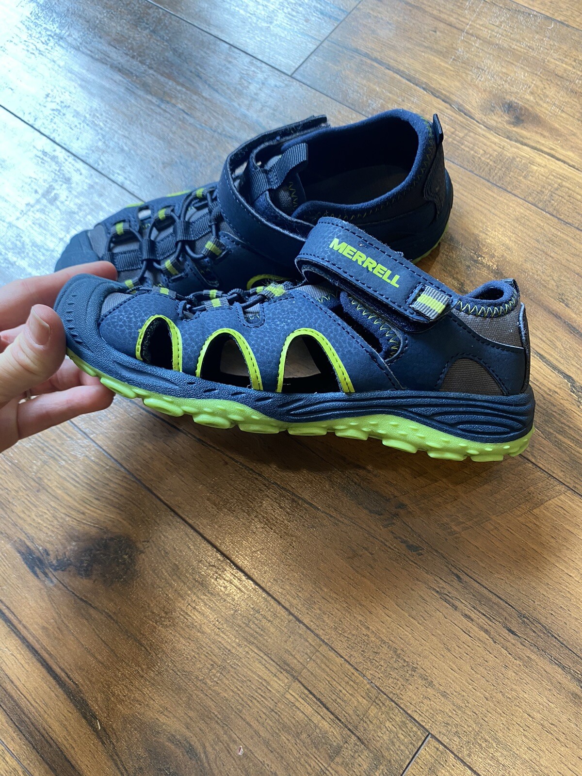Merrell Hydro Sport sandalo con gancio blu navy verde taglia 2 US unisex bambino piccolo