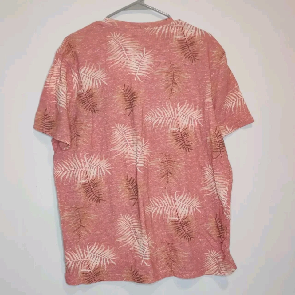 Camiseta roja XL Lucky Brand para hombre con estampado de hojas de lino cuello redondo Los Angeles LA Foto 2 de 3