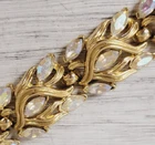 VINTAGE CROWN TRIFARI AB RHINESTONE GOLD LINK 6.5" BRACELET SIGNED JEWELRY RETRO