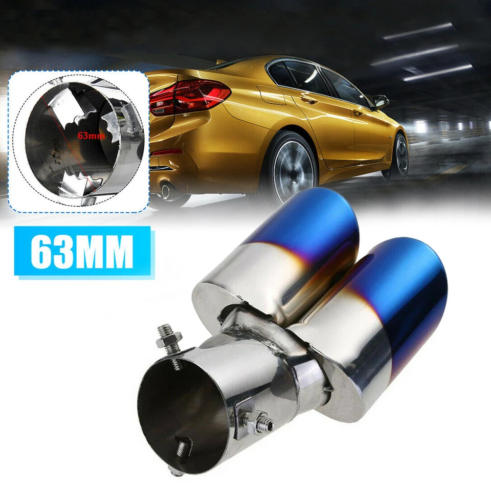 Dual Exhaust Pipe Tailpipe Stainless Steel Tail Muffler Tip Throat Chrome Trim - Imagem 2 de 4