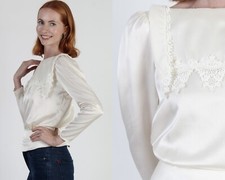 Vtg McClintock Victorian Blouse Lace Antique Gunnies Gunne Sax Plain Top Shirt