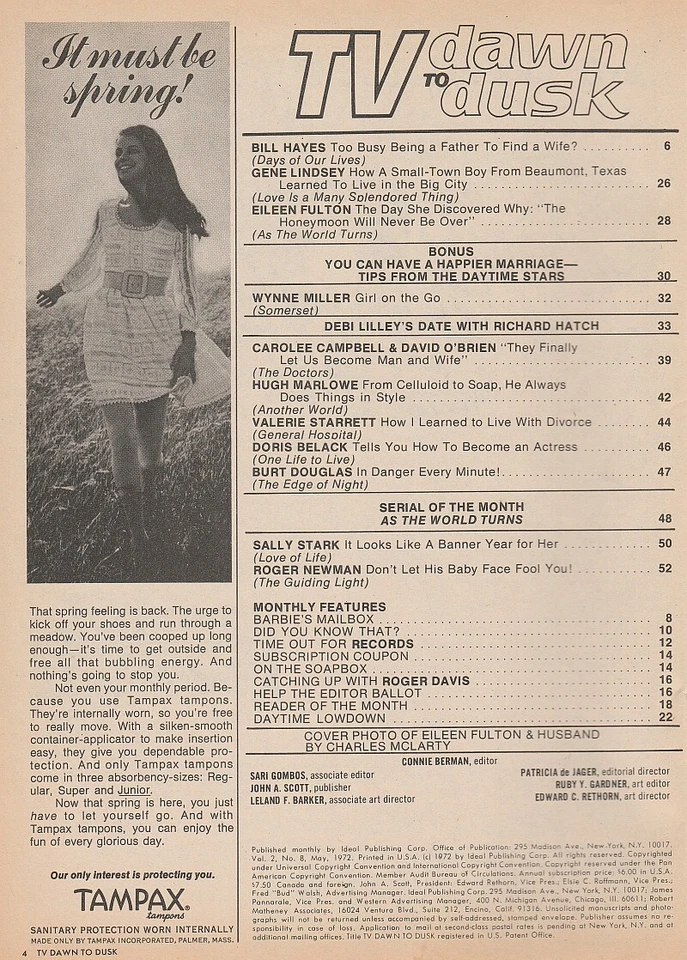 TV Dawn To Dusk May 1972 EILEEN FULTON-CAROLEE CAMPBELL-RICHARD HATCH-BILL HAYES - Image 2 of 4