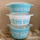PYREX 6 pc. Turquoise BUTTERPRINT Cinderella Casserole Lid Set 471, 472, 473