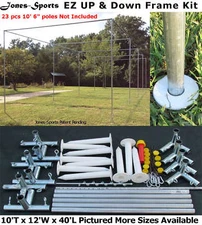 Jones-Sports Batting Cage Frame Kit 10' x 12' x 40' EZ UP & DOWN Frame Kit