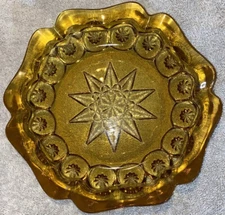 Vintage Amber Colored Glass Ashtray 8 1/4” Star Motif