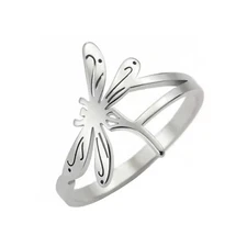 Dragonfly Ring Womens Silver 316L Stainless Steel Garden Insect Band Boho
