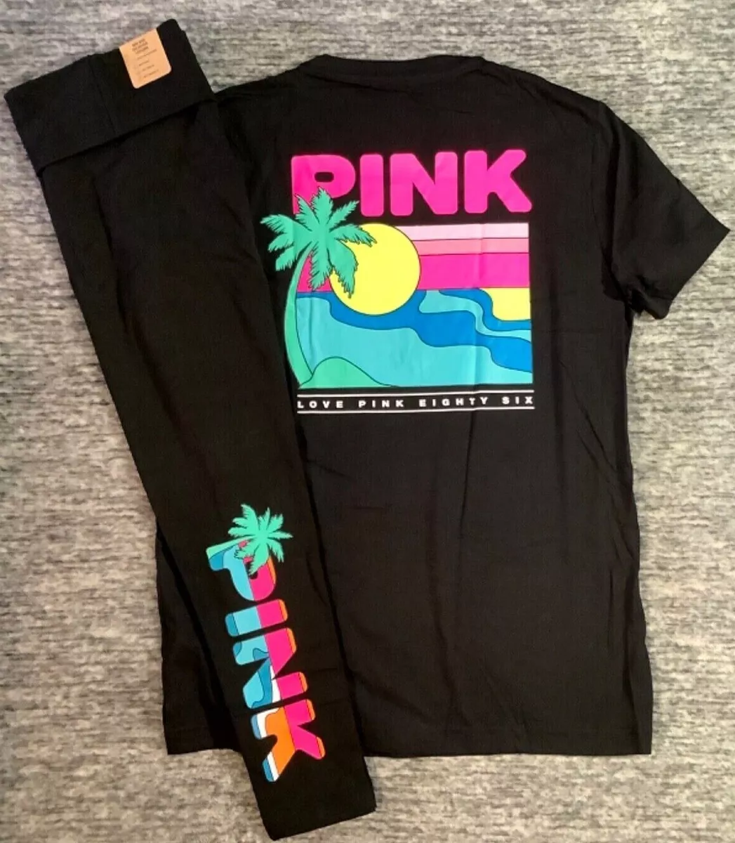 Victoria's Secret Pink Tropical Palm Campus Tee Shirt + Leggings