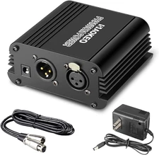 1Channel 48V Phantom Power Supply with Adapter Bonus+Xlr 3 Pin Microphone Cable