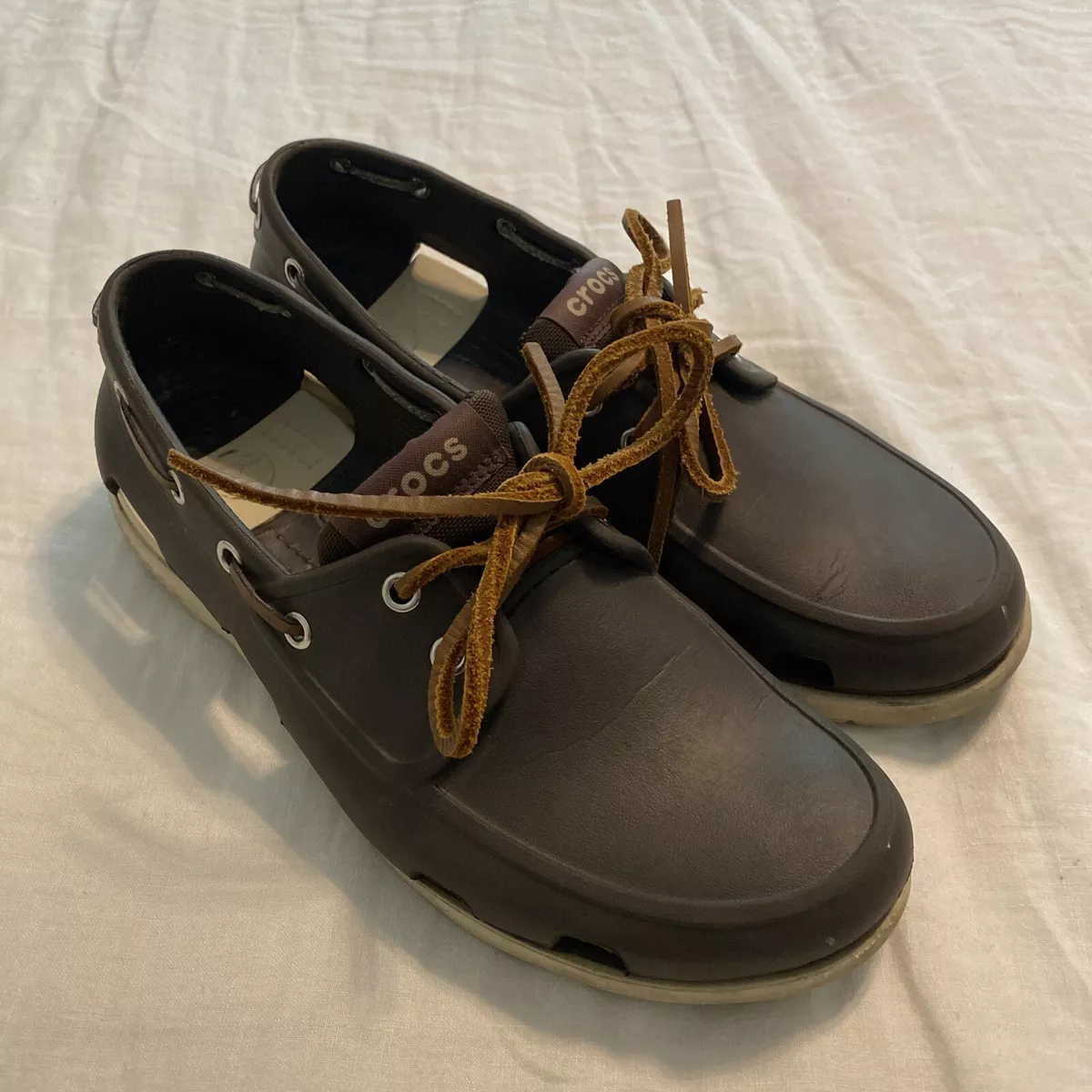 Crocs Men s Brown White Beach Line 14327 Boat Shoes Size 8