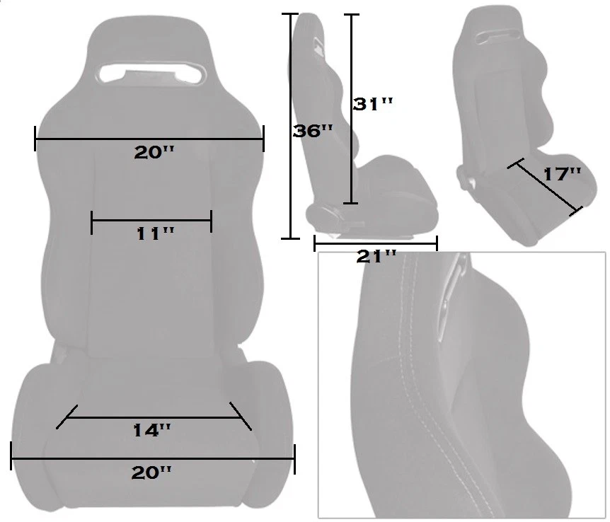 1 PAR DE ASIENTOS DE CARRERAS RECLINABLES DE CUERO PVC NEGRO PARA MAZDA Foto 2 de 3