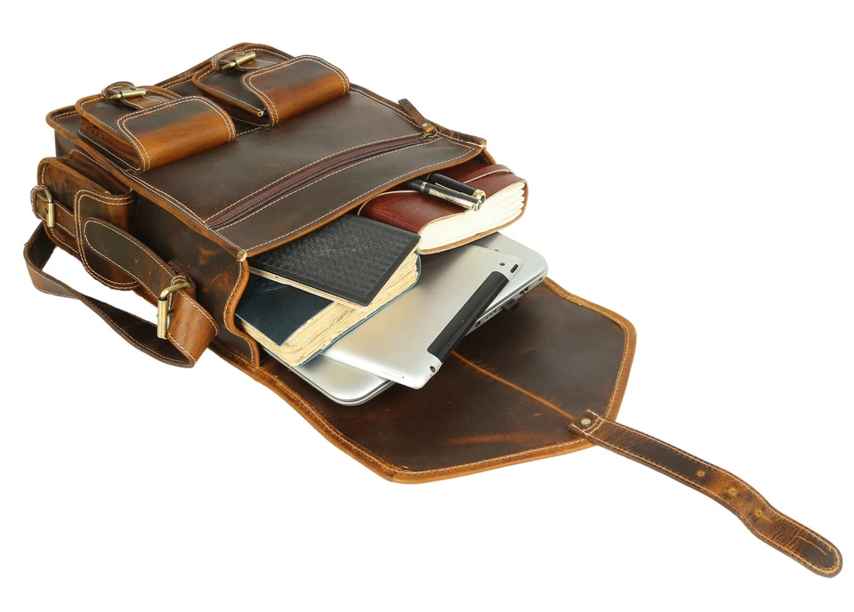 Handmade Vintage 100% Pure Buffalo Leather Backpack Rucksack Travel College Bag - Image 2 of 4