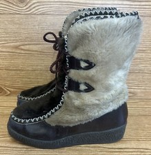 Vintage Snowland Boots Suede Sherpa Faux Fur Wedge Apres Ski Snow Boots Boho 6