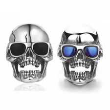 Men's Black/Blue Sunglasses Skull Ring Stainless Steel Evil Skull Biker Ring