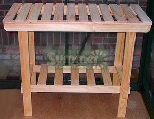 WOODEN 2 TIER SHELF SLATTED STAGING TABLE - GREENHOUSE 