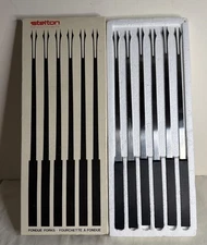 Shelton Fondue Forks 6 Stainless  Black Handles Danish Modern Color Coded Handle