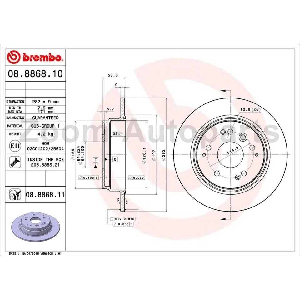 Rotores de freno delanteros traseros Brembo OE para Honda Element 2003-2008 2009 2010 2011 Foto 2 de 4