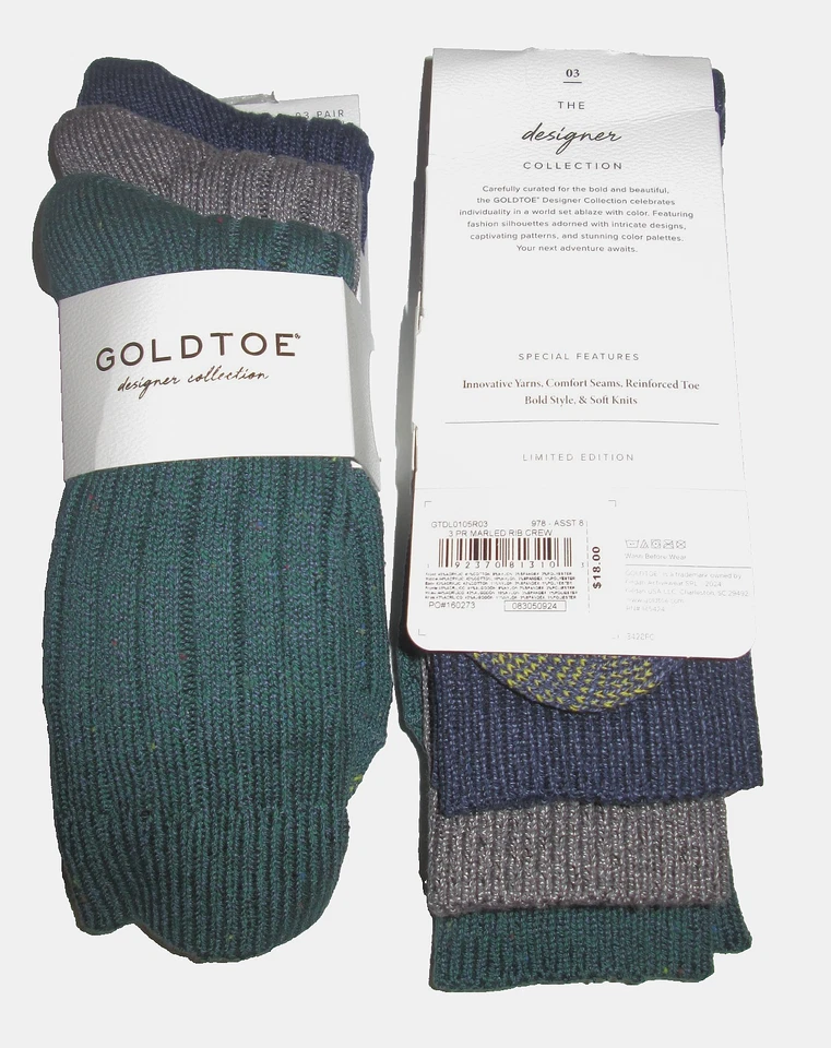 3 Pairs Womens Gold Toe Assorted Limited Edition Signature Collection Crew Socks - Image 2 of 4