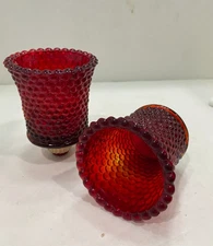 Red hobnail votive Peg Candle Holder Set of 2