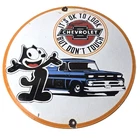 Vintage Chevrolet Sign - Felix Dont Touch Automobile Gas Pump Porcelain Sign