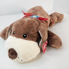 Walmart Brown Puppy Plush Red Bow Embroidery Eyes Dog Laying Stuffed Animal Toy