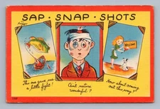Sap Snap Shots humor man injured fish welcomes woman dog 1930s