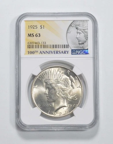 1925 MS63 Peace Silver Dollar 100th Anni 2021 Special Label NGC Graded *8614