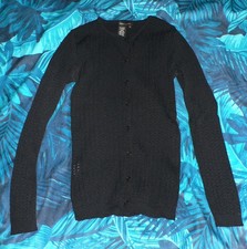 BCBG MAXAZARIA Black Button Up Rayon Woven Knit Cardigan Sweater Women's Small S