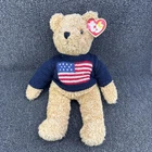 TY Buddy Curly Bear 17" American Flag Sweater Vintage 1990 Patriot 4th of July
