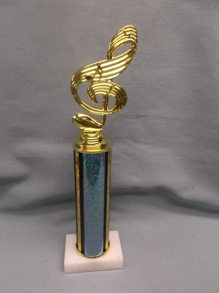 music note trophy light blue column marble base award