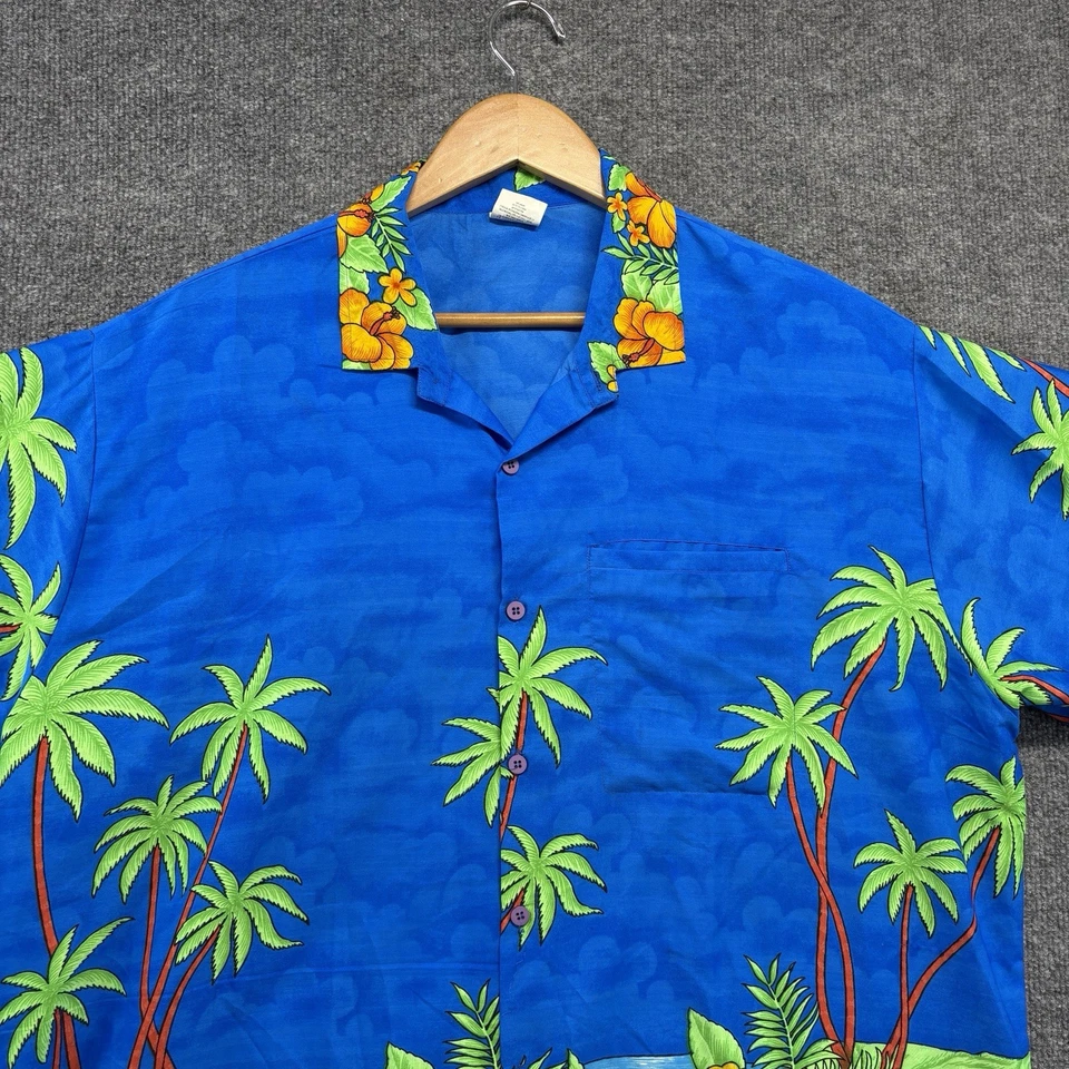 Camisa Rima Hombre XL Azul Floral Ligera Manga Corta Abotonada Campamento Foto 2 de 4