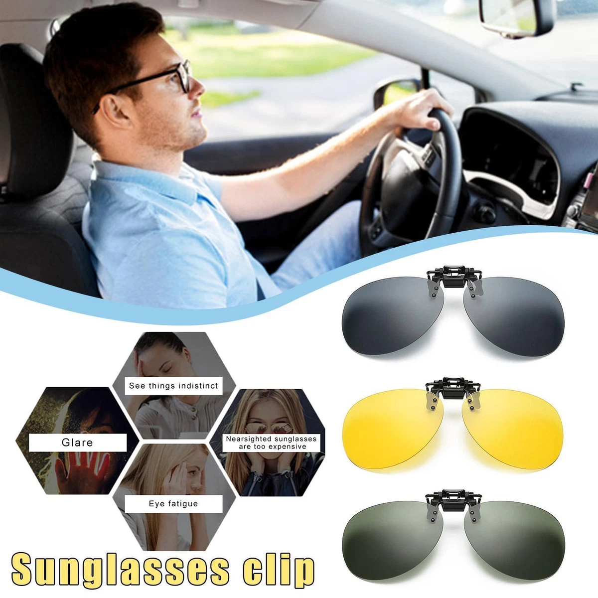 Clip-On Lenses Sunglasses Driving Flip-Up Polarized Fishing Mirror D7 V5M5