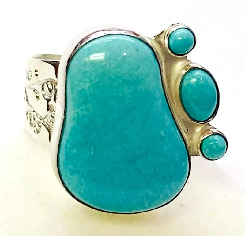 HSN Jay King Sterling Silver Cloudy Mountain Turquoise Ring Size 6