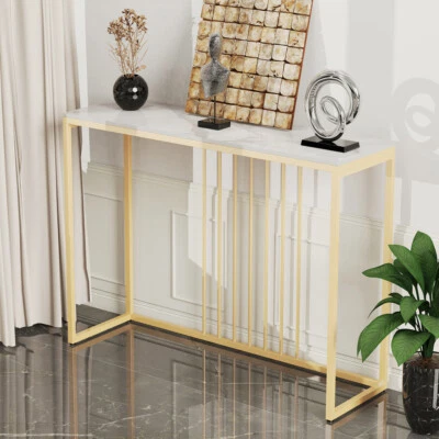 100/120cm Konsolentisch Sofatisch Beistelltisch Flurtisch aus Marmor Goldfarben - Bild 1 von 4
