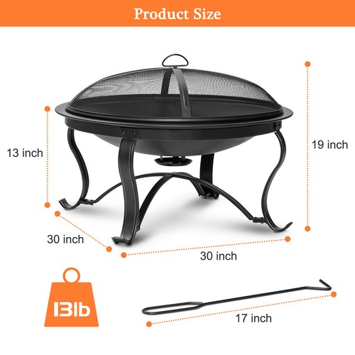 Fogata redonda de metal de 30"" para quemar leña patio trasero exterior patio estufa chimenea - Imagen 5 de 9