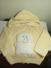 Vtg Tiny Tots Yellow Bear Zip Back Hooded Sweater Unisex Toddlers 18 Mos