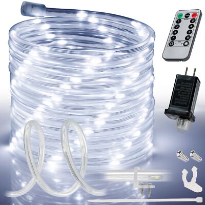 Cool White 8-Mode LED Outdoor Waterproof Rope Light 10' 20' 25' 50' 100' 150' ft