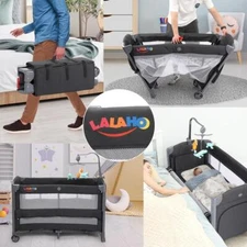 3 in 1 Baby Bassinet Bedside Crib Pack and Play with Mattress Playpen Travel Bed