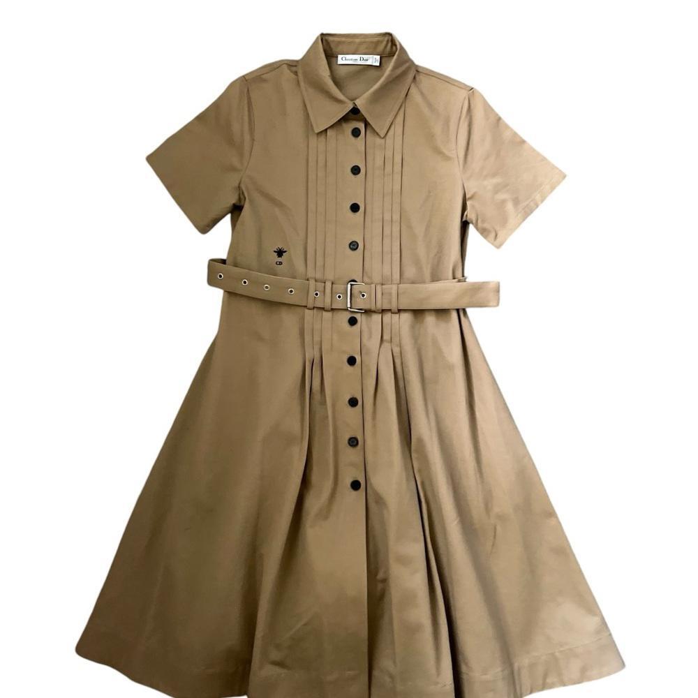 Christian Dior Belted Cotton Trench Coat Midi Dress Tan Size