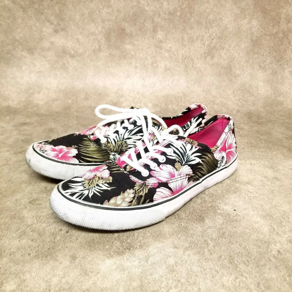 Mossimo Mujer 096123073 Talla 8 Negro Rosa Textil Floral Con Cordones Casual Zapatilla Foto 3 de 4